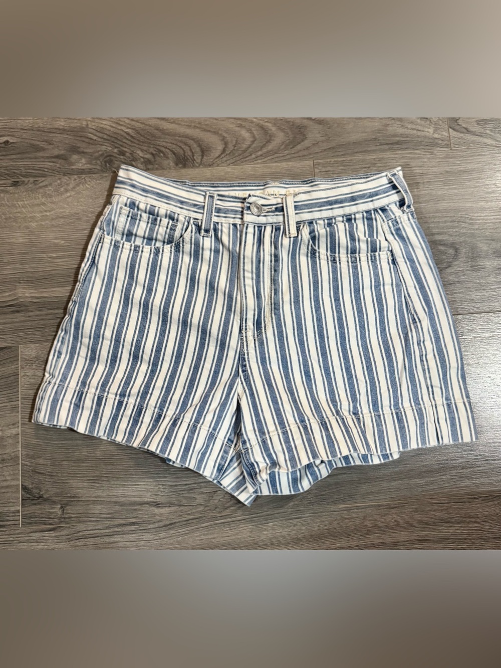 AE | Blue & White Striped High-Rise Shorts